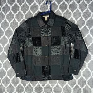 Clothes Patchwork Shirt Jacket Womens Medium Black Velvet Satin Textured Boho